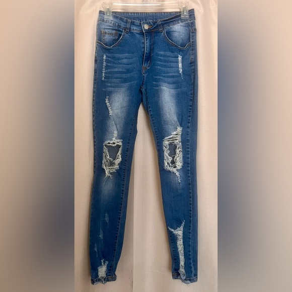 Unkown Other - Girls Distressed Skinny Jeans Size L Mid Rise Stretch Denim
